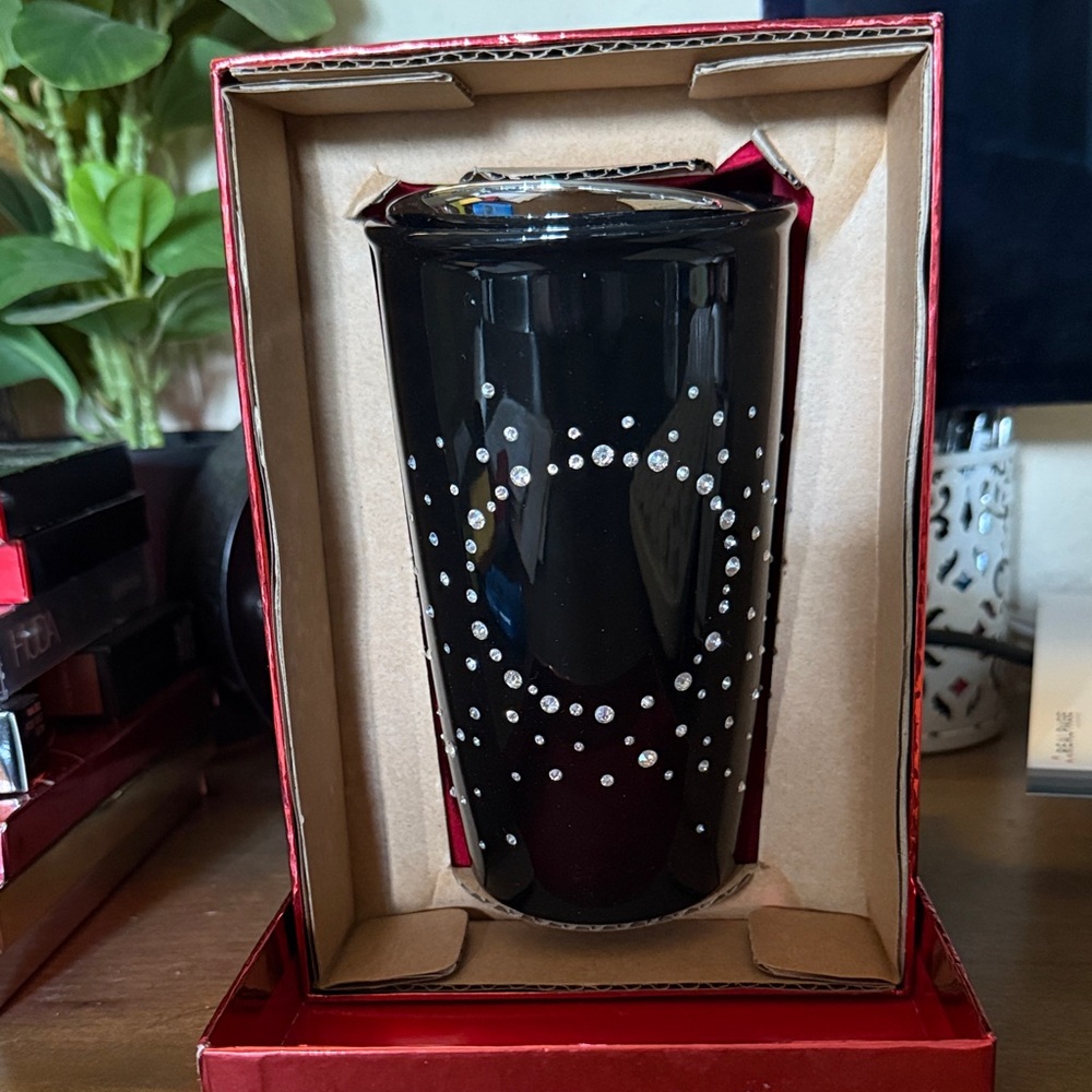 STARBUCKS 25th LIMITED ED. Elegant Black Tumbler with Crystal Accent